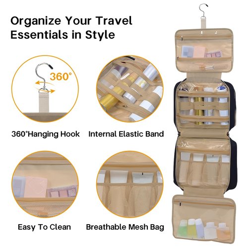 LANDFOBO Toiletry Bag for Women, Hanging Travel Toiletry Bag with Jewelry Organizer Compartment Large Makeup Bag, Cosmetic for Travel Business Trips Camping Bathroom Black