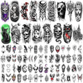 Gothic Temporary Tattoos Set - Mystery Spider Skull Designs for Adults Teens, Waterproof, 77 Sheets, Grey Variation