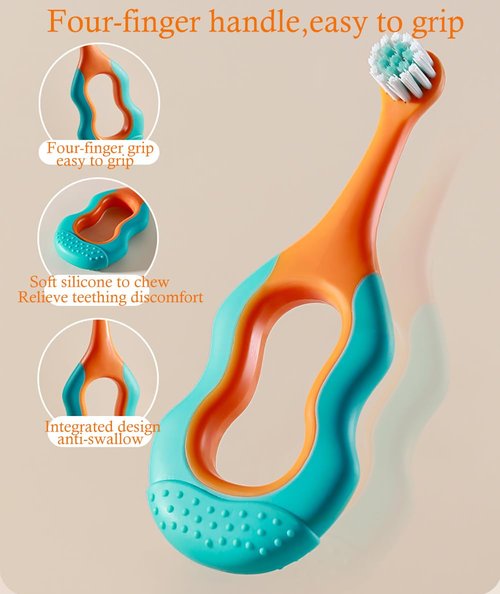 onluckdeer Baby Toothbrush,Lovely Calabash Handle Design Soft Bristles Infant to Toddler Toothbrush,Small Head for 0-3 Years, Teething Relief,4 Pack