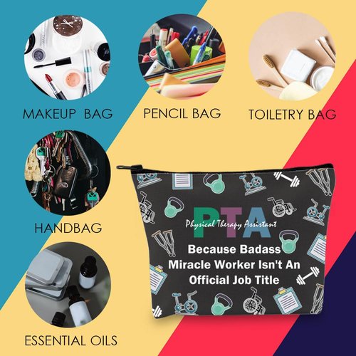 PTA Cosmetic Makeup Bag Physical Therapy Assistant Gift Physical Therapist Appreciation Gift PTA Graduation Gift (PTA Black Bag)