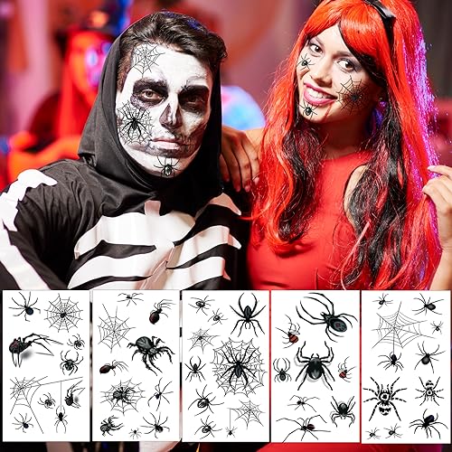 Halloween Spider Web Temporary Tattoos Kit 80+ PCS for Kids & Adults - Variation: Spider Web