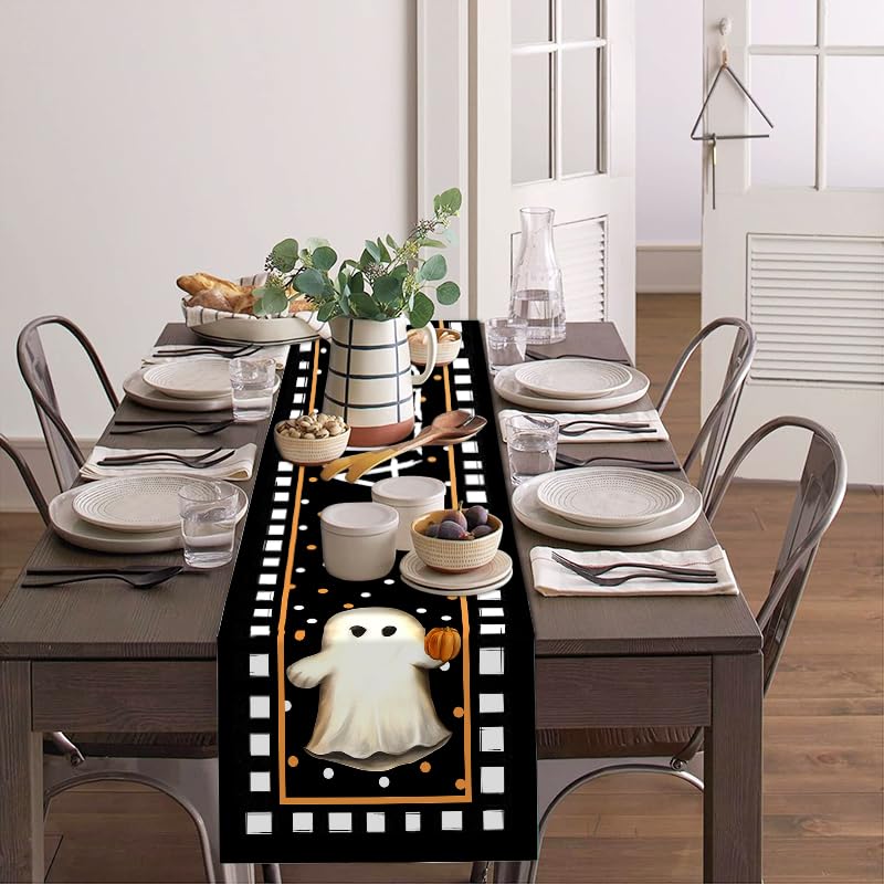 Halloween Ghost Table Runner 13x72 Inch - Funny Cute Holiday Decor