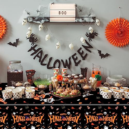 Halloween Tablecloths 3 Pack Black Happy Halloween Waterproof Plastic 54x108 Inches