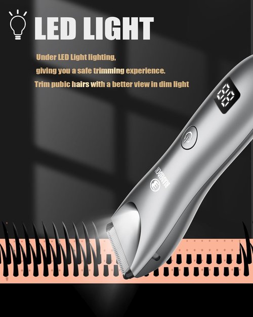 ENSSU Body Hair Trimmer for Men with Light, Ball Trimmer Men Waterproof, Pubic Groin Hair Trimmers for Man Rechargeable Body Groomer with Standing Recharge Dock,LED Display