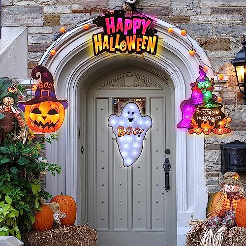 Halloween Lighted Window Silhouette Decorations 4-Pack - Jack-O-Lantern, Boo, Witch, Happy Halloween - Variation of THIS listing