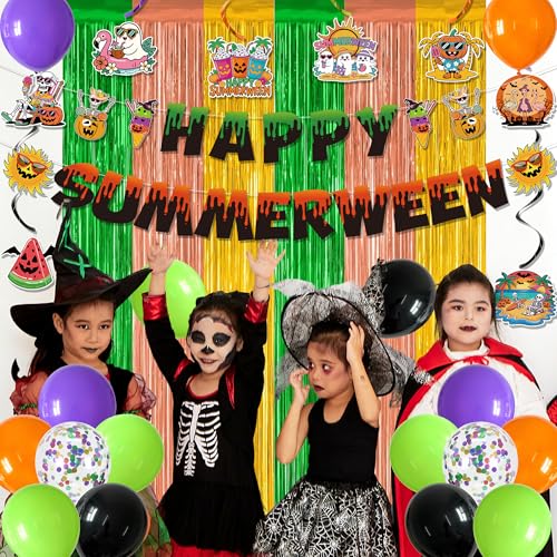 Summerween Party Decorations Bundle with Banner, Foil Curtains & Balloons