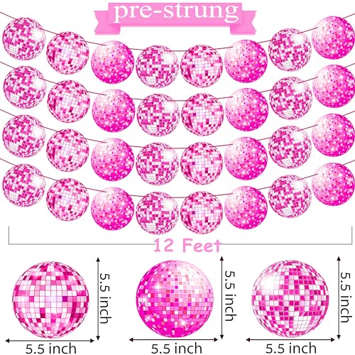 Pink Disco Ball Banners Set of 4 - 70s Party Decorations for Disco Theme Events