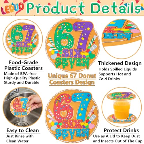 Viral Meme Drink Coasters Set of 2 - Six Seven Humor Silicone Protectors
