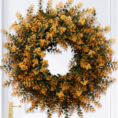 26 Inch Fall Wreath for Front Door Outdoor Boxwood Wreath - Orange