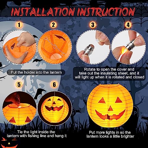 Halloween Pumpkin Paper Lanterns Set of 20 with LED Lights - 10 Inch Jack O Lantern Decorations