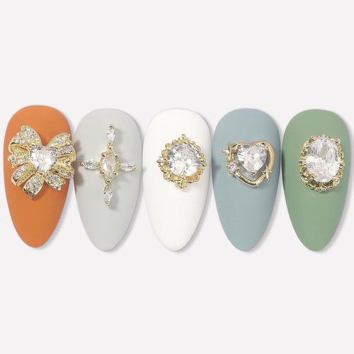 HNUIX Nail Charms and Gems - Gold Copper Zircon, Multiple Shapes 3D Dangle, Metal LuxuryJewelry Rhinestones for Nails 20 Pieces