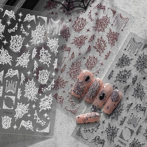 Stars Spider Web Halloween Nail Stickers - 3 Sheets Self-Adhesive Nail Art Decals
