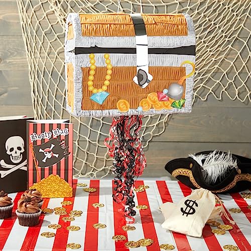 Pirate Treasure Chest Pull String Piñata - 12x6.5x10 Inches Party Decoration
