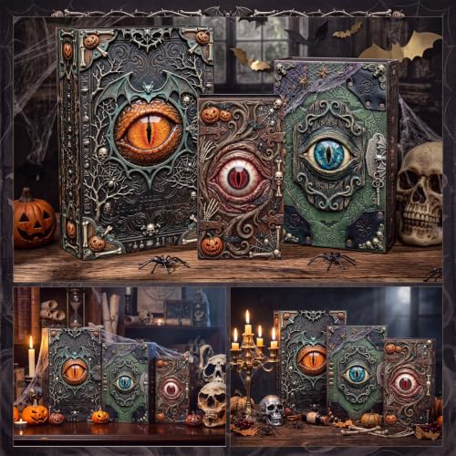Halloween Eye Spell Book Boxes Set of 3 - Gothic Nesting Storage Decor