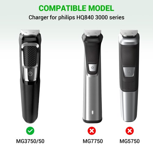 NFGEKT 8V Shaver Charger Compatible with Philips Norelco Multigroom HQ840 3000 Series MG3750 MG3750/50 MG3750/10 MG3750/60 MG3760 MG3760/50 Shaver Power Supply Cord Charger