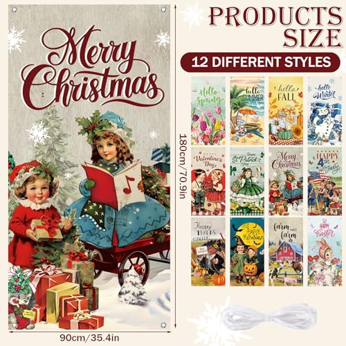 Breling Retro Seasonal Door Cover Set - Fall Halloween Decoration, 12 Pieces