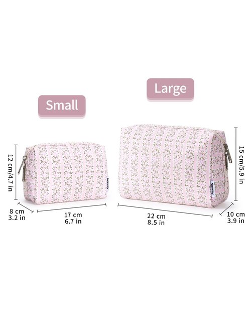 Narwey Floral Makeup Bag - Travel Cosmetic Organizer with Compartments for Women | Large Pink Flower Design