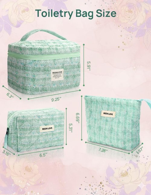 Carttiya Makeup Bag, Large Cosmetic Bag, Big Floral Make Up Bag for Women Girls (Blue)
