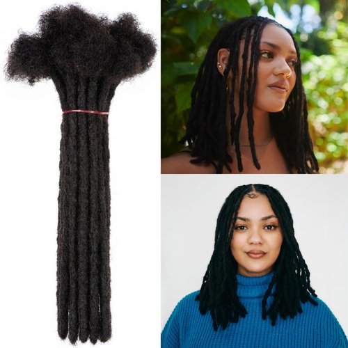 LinkMai 0.2-0.8cm Locs 8-18 I nch 20 Strands 100% Real Human Hair Dreadlock Extensions for Man/Women Permanent Loc Extensions Bundles Can Be Dyed Bleached Curled & Twisted (0.6CM, 1B, 16 INCH)