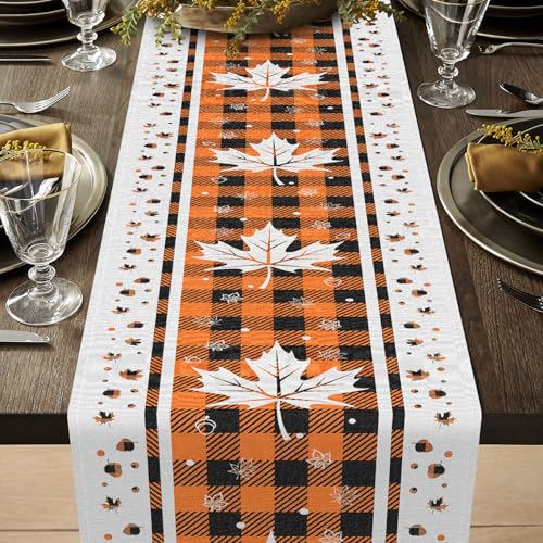 Maple Leaves Fall Table Runner 13 x 108 Inch Autumn Thanksgiving Decor - Farmhouse Style