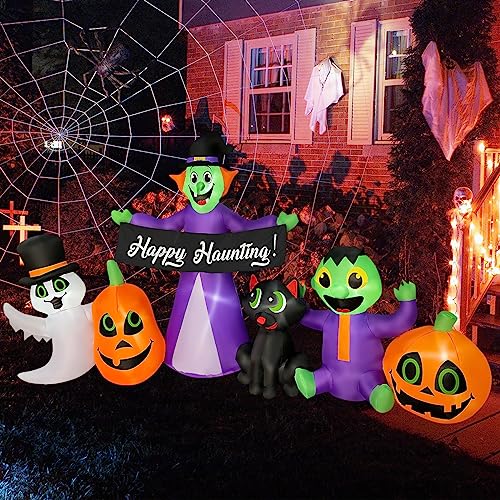 Halloween Inflatable Decor Set - Witch, Ghost, Frankenstein, Cat, Pumpkin, 8Ft