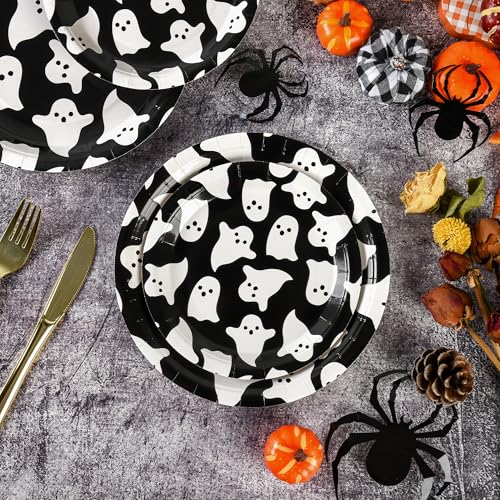 AimFun Halloween Ghost Paper Plates Set - 9 Inch & 7 Inch Disposable Party Tableware (Pack of 2)