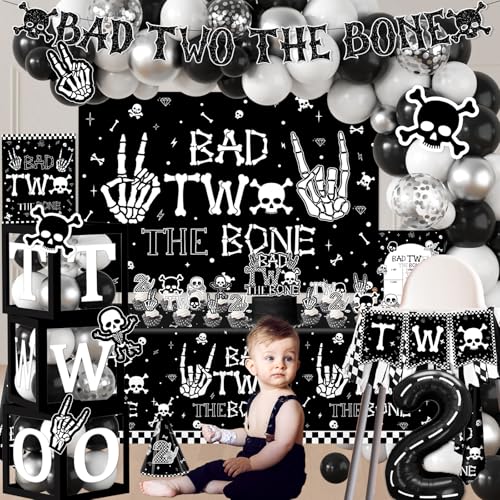 2nd Birthday Decorations for Boys - Bad Two The Bone Party Supplies Set