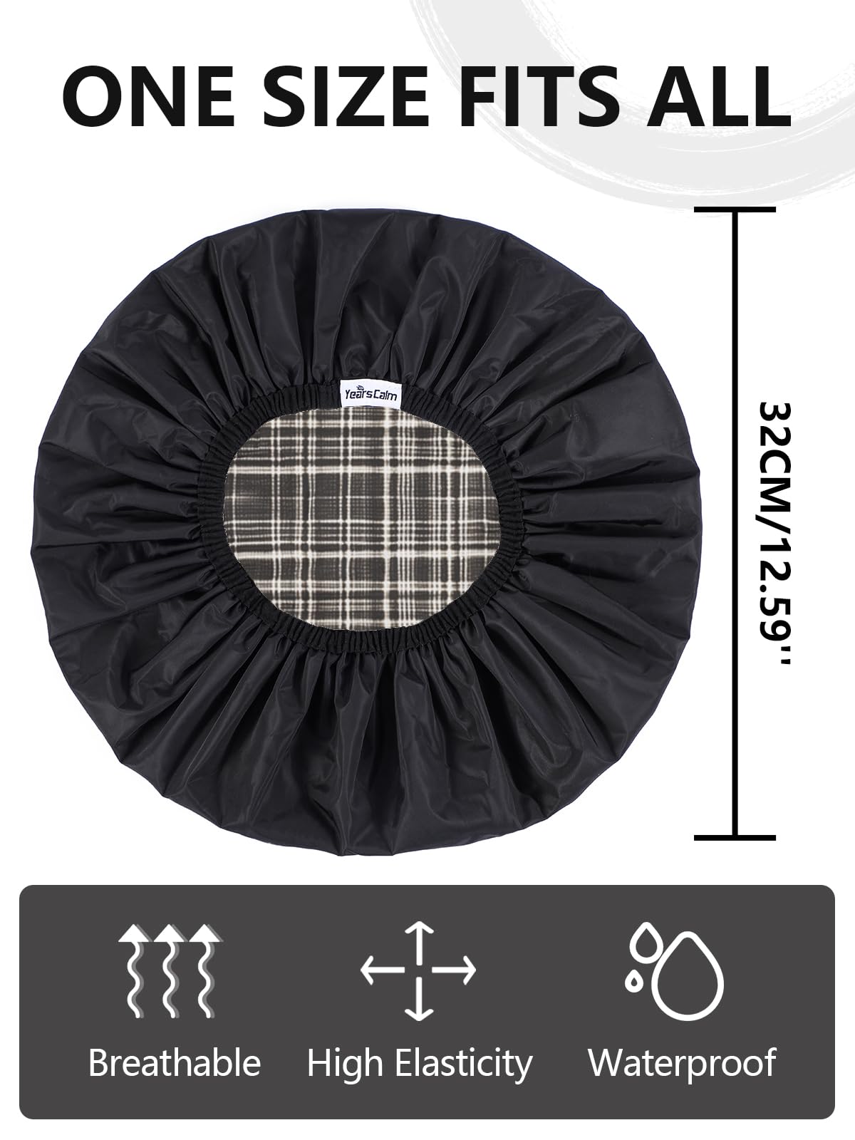 Years calm Men Shower Cap Reusable Waterproof, Dual-Layer Design, Double-Sided Use,Protects Hair in Shower, Spa, Travel & Cooking, Adjustable Elastic for Comfortable Fit (Black Plaid, One Size)