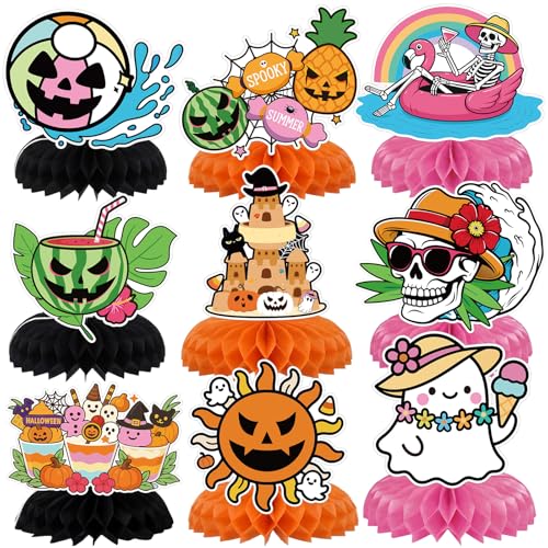 Summer Halloween Honeycomb Centerpieces Set - 9 Festive Table Decorations