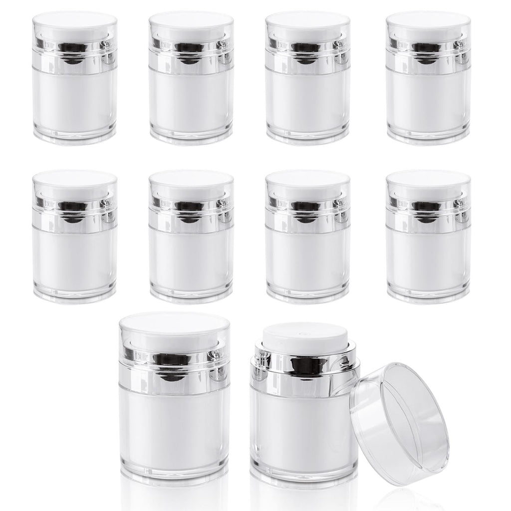 YOUNTHYE 10PCS 1 oz Airless Pump Jar Bulk 30ML Moisturizer Pump Dispenser Empty Pump Moisturizer Container Vacuum Cosmetic Travel Containers Refillable Moisturizer Container for Creams Gels Lotion