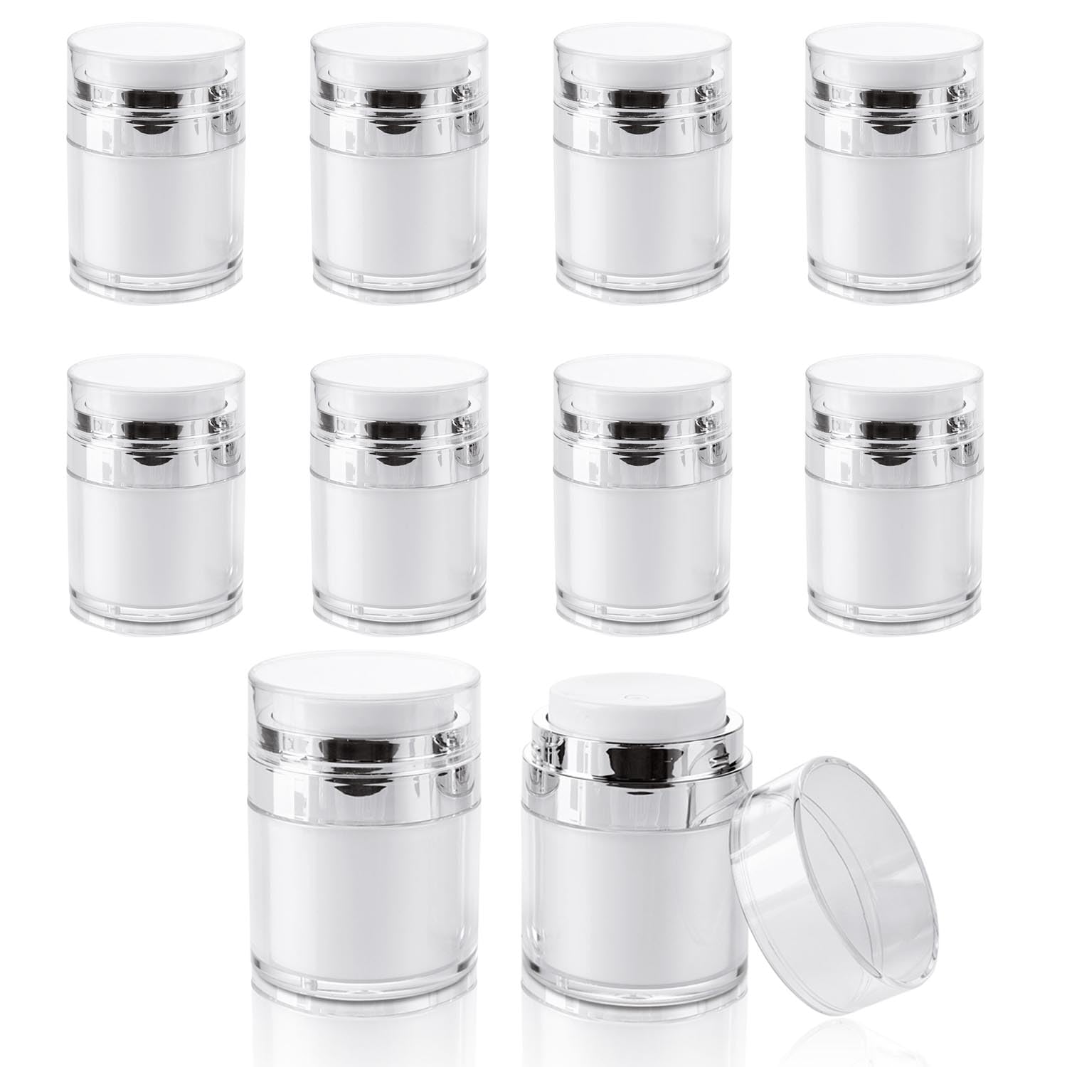 YOUNTHYE 10PCS 1 oz Airless Pump Jar Bulk 30ML Moisturizer Pump Dispenser Empty Pump Moisturizer Container Vacuum Cosmetic Travel Containers Refillable Moisturizer Container for Creams Gels Lotion