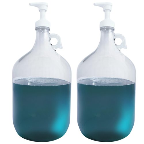 TidyFriend Glass Gallon Dispenser with Pump 128 oz (2 Pack), Refillable 1 Gallon Jug for Soap, Detergent, Hand Sanitizer, Syrup, Cleaning Solutions, Juices, Oils & More, Multi-Purpose Large Jar