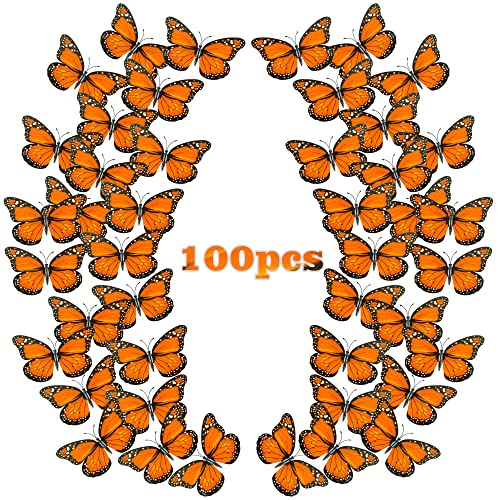 Orange Monarch Butterfly Wall Decor Set - 100 Realistic Artificial Butterflies for Crafts & Events