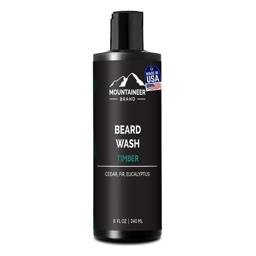 Mountaineer Brand Beard Wash For Men | 100% Natural Beard Shampoo | Thick Cleaning Softening Lather for Hair and Skin | Hydrate and Detangle | Grooming Treatment | Timber Scent 8oz