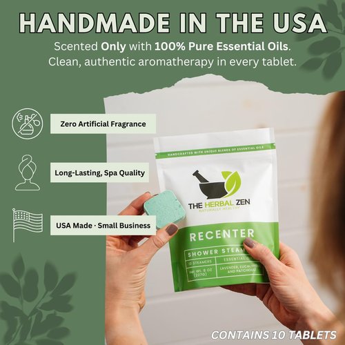 Recenter Shower Steamers Aromatherapy for Relaxing - USA Made Valentines Day Gift for Her and Him - Lavender & Eucalyptus Shower Bomb Tablets – Soothing Natural Essential Oils (10 Pack)