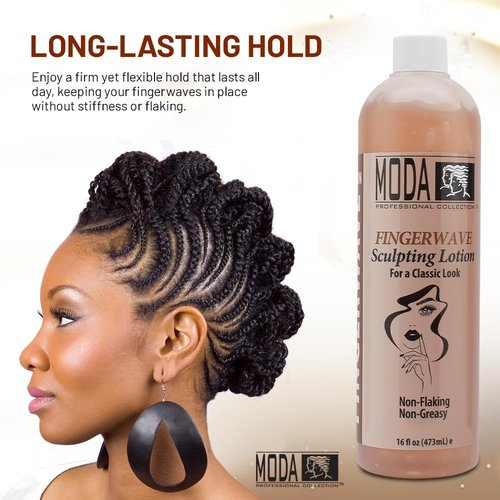 MODA Finger Wave Sculpting Lotion - Non-Greasy Curl Cream for Curly Hair, Lasting Hold - 16 Oz