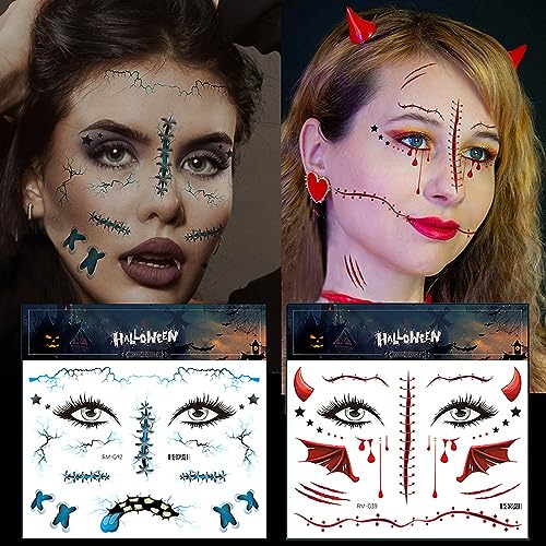 Fake Tattoos Set 260+ Designs for Halloween Face & Body - Waterproof & Safe