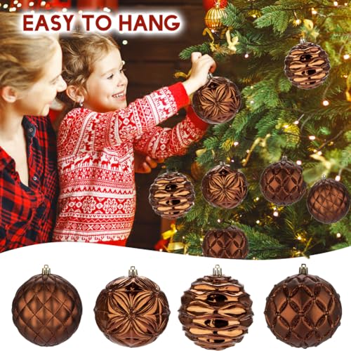Large Bronze Christmas Ornaments Balls Set of 4 - Shatterproof Holiday Tree Decor