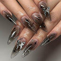 Press On Nails Black Butterfly with Silver 3D Butterfly Design - Dark Bow Variation