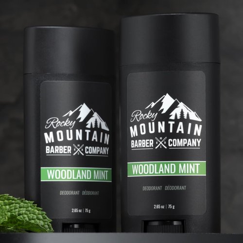 Rocky Mountain Barber Company Natural Deodorant for Men - Aluminum Free, Plant-Based, Peppermint Scent - 2 Pack, 2.65 oz Each
