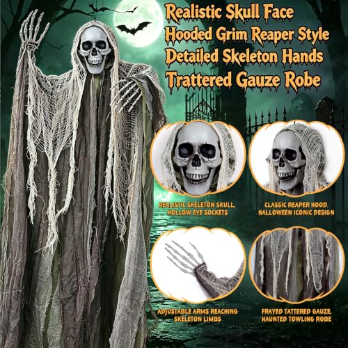 Halloween Hanging Skeleton Ghost Decorations Set for Outdoor Yard Scene - 3 Pieces