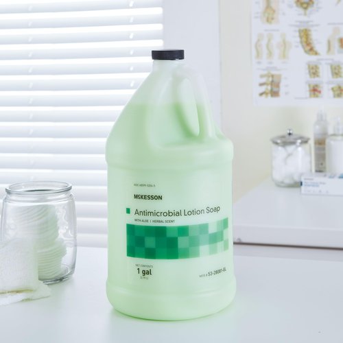 McKesson Antimicrobial Lotion Hand Soap with Aloe, 1 Gallon Refill Bottle [Pack of 1] - Herbal Scent, Keeps Hands Clean and Moisturized, Medical-Grade Soap