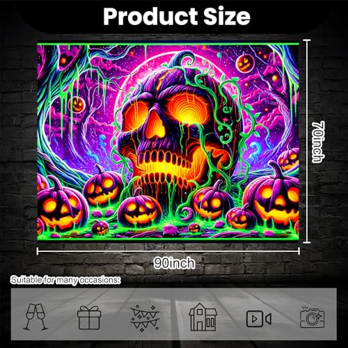 Halloween Black Light Tapestry UV Reactive Wall Decor - Skull C Variation 90x70"
