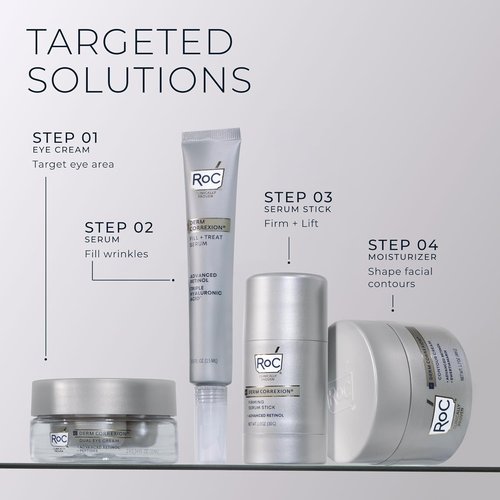 RoC Derm Correxion Neck Cream with Hyaluronic Acid + Advanced Retinol to visibly Tighten & Lift Horizontal Neck Lines, Facial Moisturizer to Contour Face (1.7 oz) with RoC Retinol Eye Packette