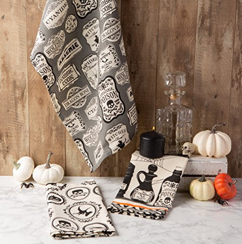 Halloween Hand Towels Set - Spooky & Fun Cotton Dishtowels, 3 Pack, 18x28, Hocus Pocus Variation