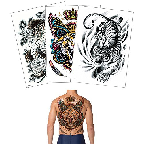 Full Back Realistic Temporary Tattoos - Tiger Design, Waterproof & Easy Removable