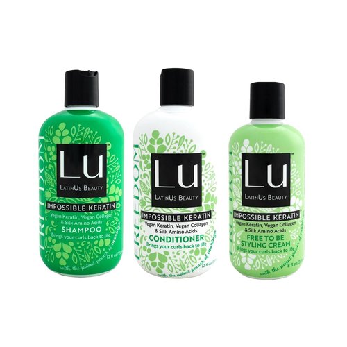 Lu by LatinUs Beauty Freedom Collection | Shampoo, Conditioner & Styling Cream with Impossible Keratin, Moringa Oil, Cruelty Free, Sulfate Free, Paraben Free | 32 Fl Oz Total | 3-Piece Set