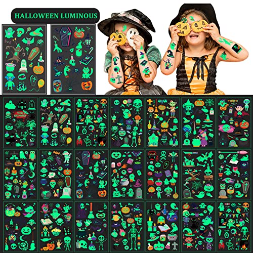 Glow in the Dark Halloween Temporary Tattoos for Kids & Adults 360pcs
