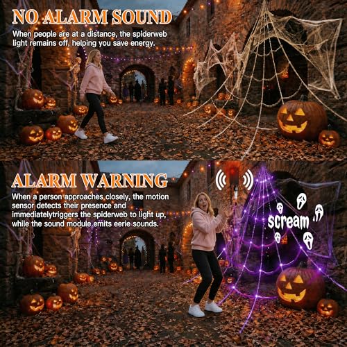 Halloween Spider Web Lights with Motion Sensor and Sound – 20x17 ft Waterproof Outdoor Decor