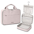 Qeauqsa Makeup Bag Organizer, Large Hanging Toiletry Bag for Women with Leakproof Compartments, Travel Cosmetic Case for Full Sized Toiletries & Brushes Travel Cosmetic Bag Cruise Essentials - Pink
